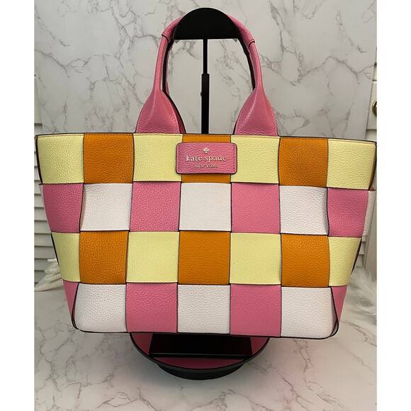 kate spade Handbags - Kate Spade Basket Woven Leather Tote Detachable Crossbody Strap Like New